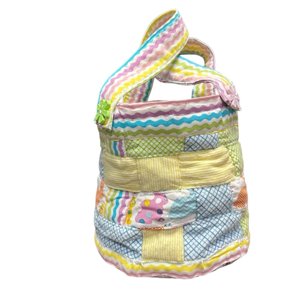Handmade Quilted Easter‎ Basket Bunny Patchwork Fabric Tote Spring Decor